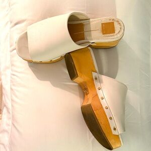Elegant White Wooden Clogs size 9
